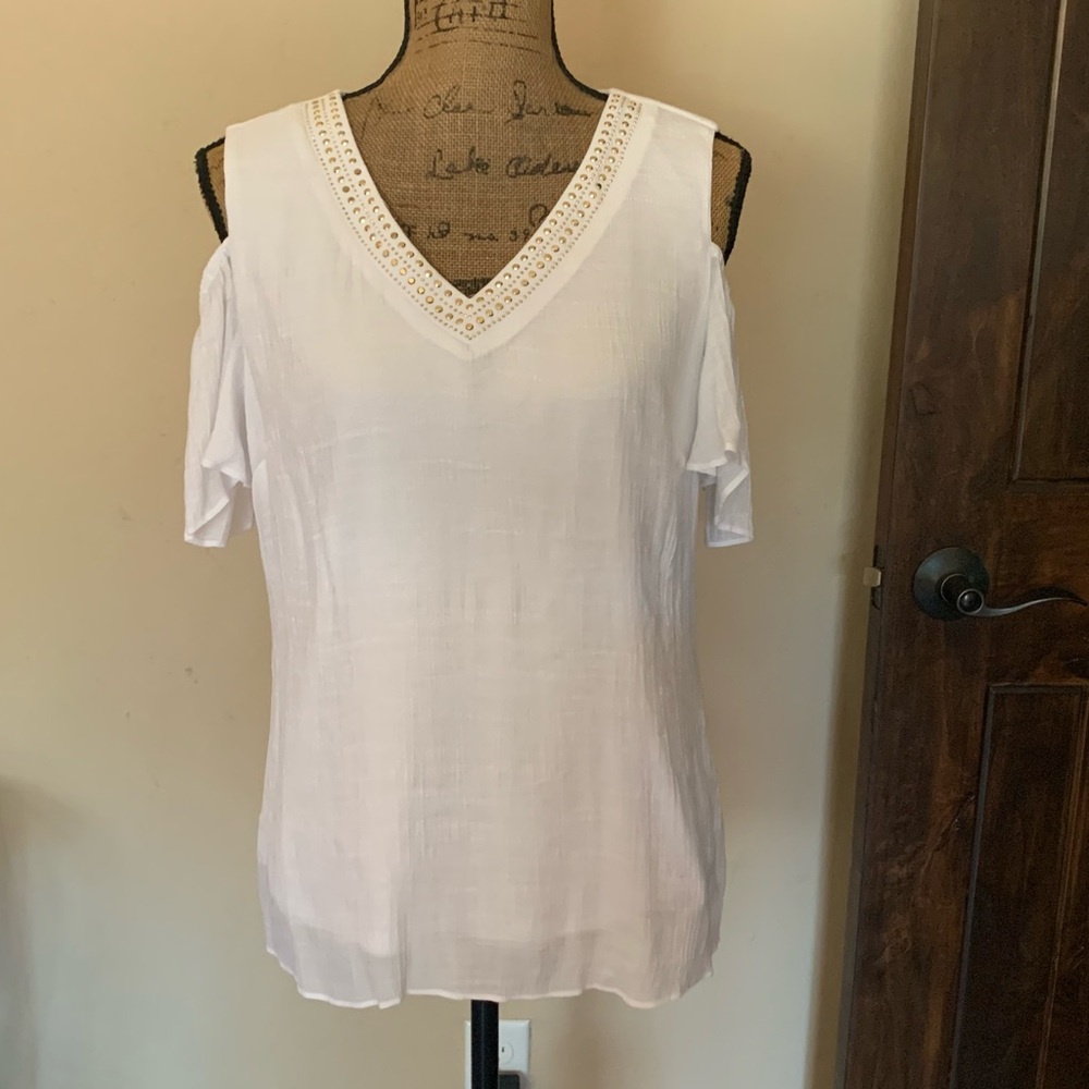 Elegant White Cold Shoulder Top-Never Worn!